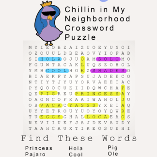 Princess Pajaro "In My Neighborhood" Downloadable Crossword Puzzle & Coloring Pages